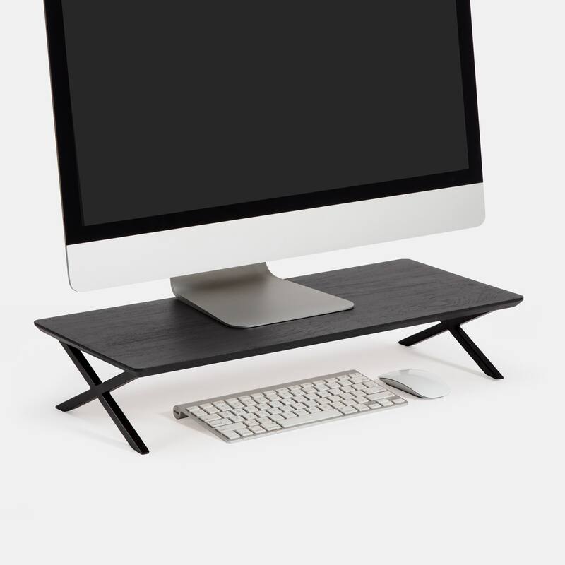 Jani Wood Monitor Stand Riser Desk - Ergonomic Design Stand, Desktop Organizer Table for Home, Office Workspace, Gaming Desk - Black