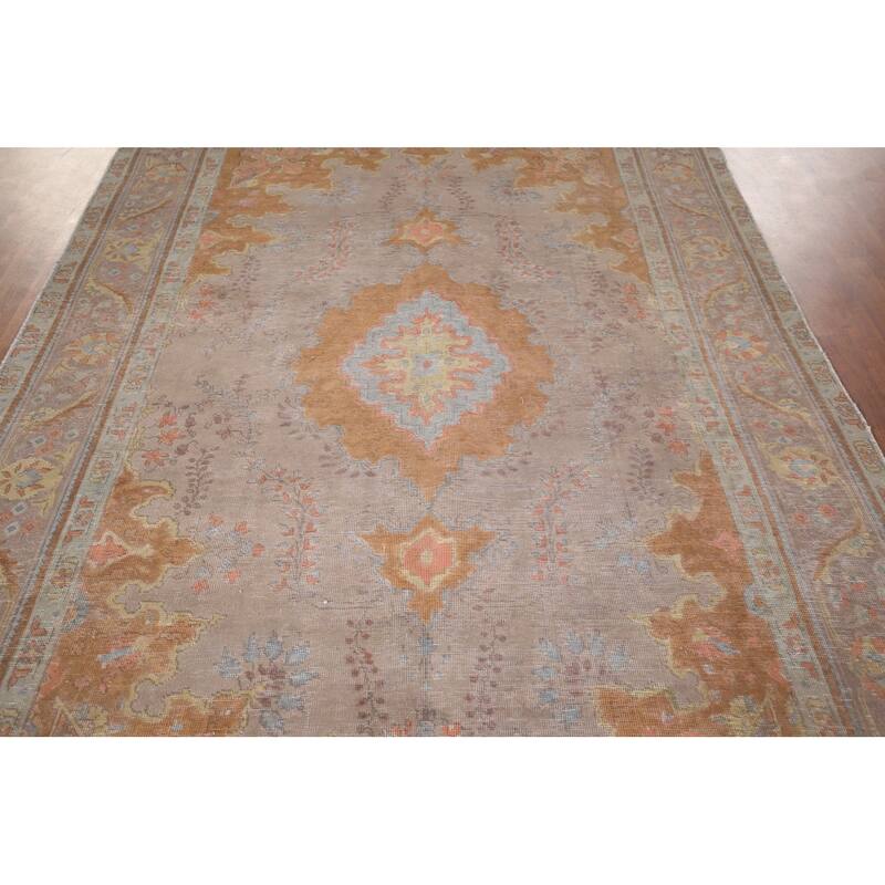 Brown & Orange Tabriz Persian Antique Rug Hand-Knotted Wool Carpet - 6'4"x 10'4"
