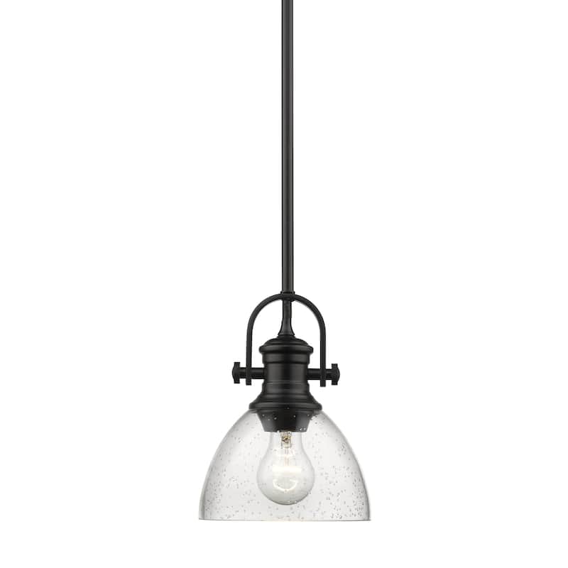 Yep by Golden Lighting Hines 1-light 7in Pendant in Matte Black and Seeded Glass