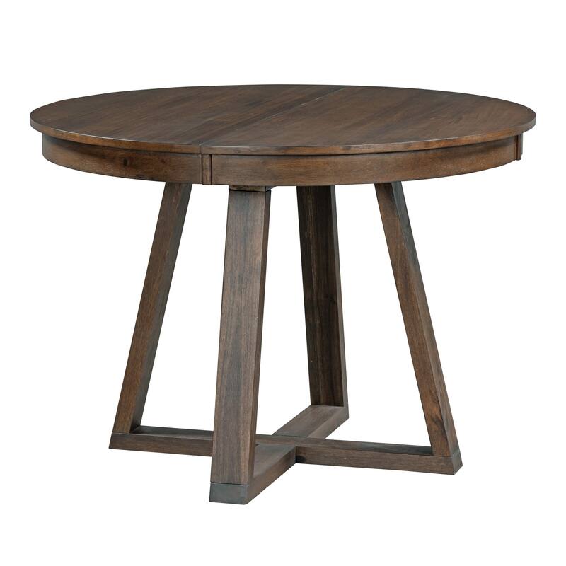 Walnut 5-Piece Wooden Dining Table Set with Expandable Round Table & 4 Chairs