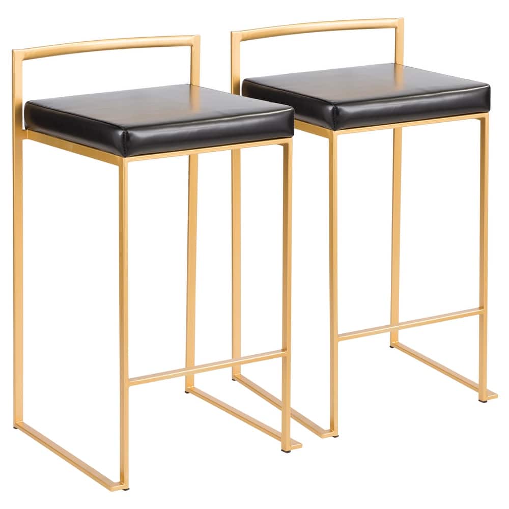 Lumisource Counter Stool in Gold with Camel Faux Leather - Set of 2 - 16"Lx17.5"Wx31"H