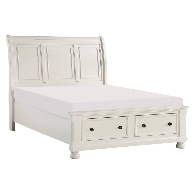 1pc Platform Bed with Storage Drawers White Finish
