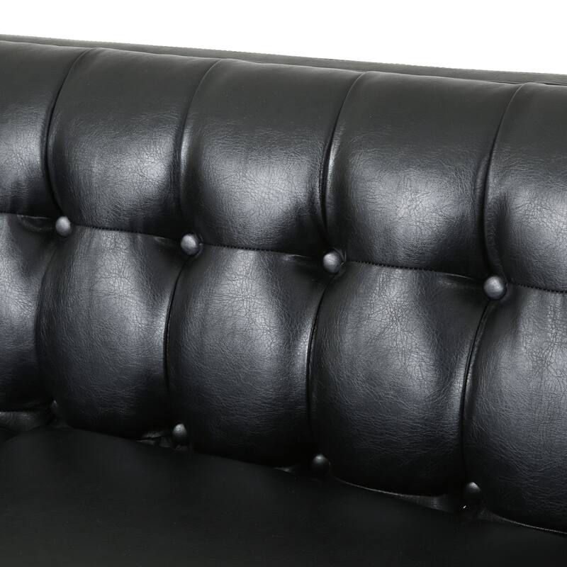3-Seat Sofa with Tufted Back, Smooth Upholstery, Birch Legs