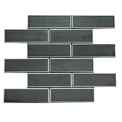 The Tile Life Athena 2x6 Black/ Silver Matte Glass Subway Mosaic Backsplash & Wall Tile