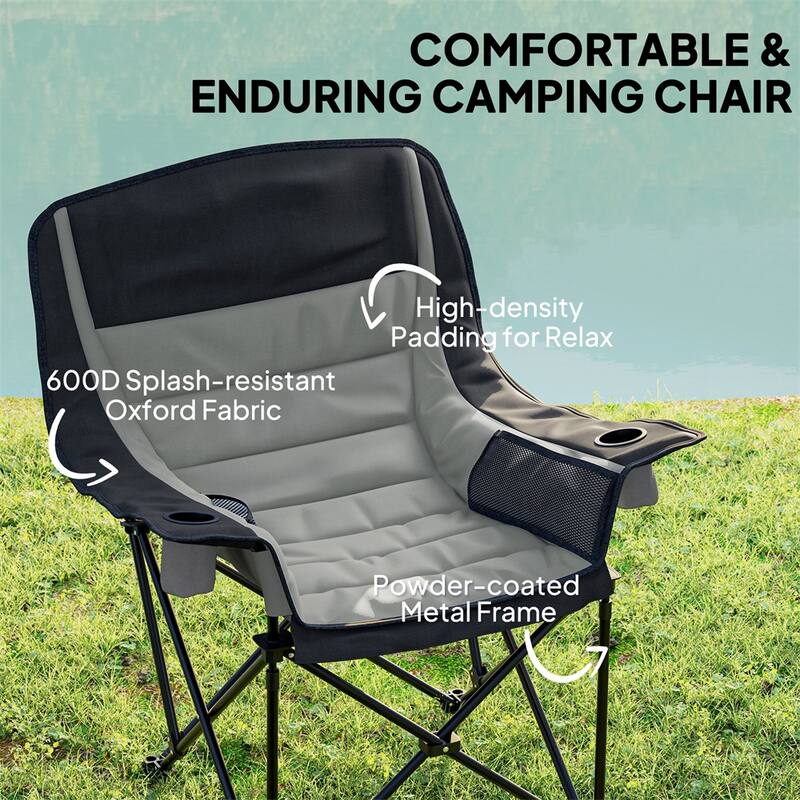 Premium Foldable Camping Chair with Carry Bag 600D Oxford Fabric Metal Frame - 39" W x 28" D x 40.6" H
