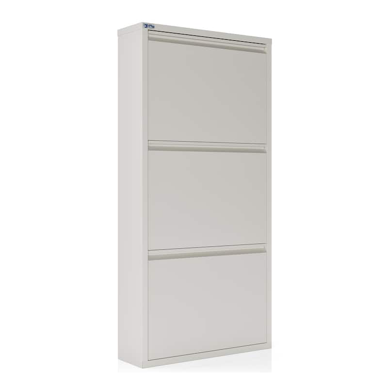 Antibacterial 3 Tier metal shoe cabinet without holes - 3-Tier - White