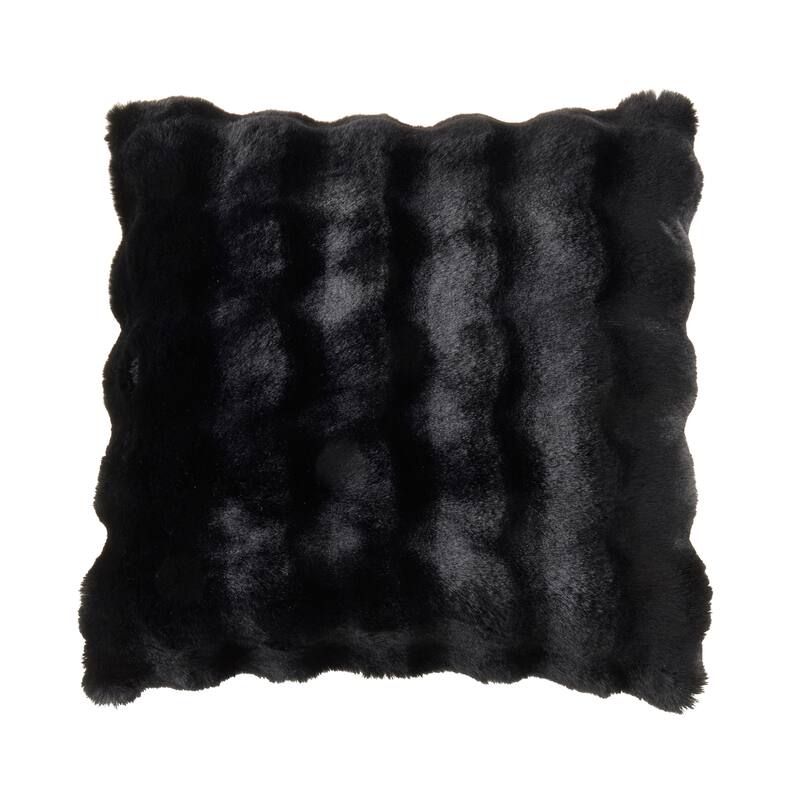 Plush Faux Fur Throw Pillow - Ultra-Soft Textured Accent for Sofa, Bed & Cozy Layered Styling - 20"x20" - Cover Only - Black