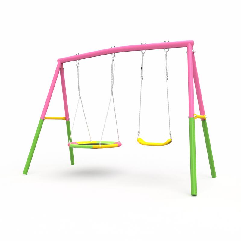 Swing Set for Backyard, 330lbs Swing Set with Heavy-Duty Outdoor Swing Stand, 1 Saucer Swing Seat 1 Belt Swings Seat