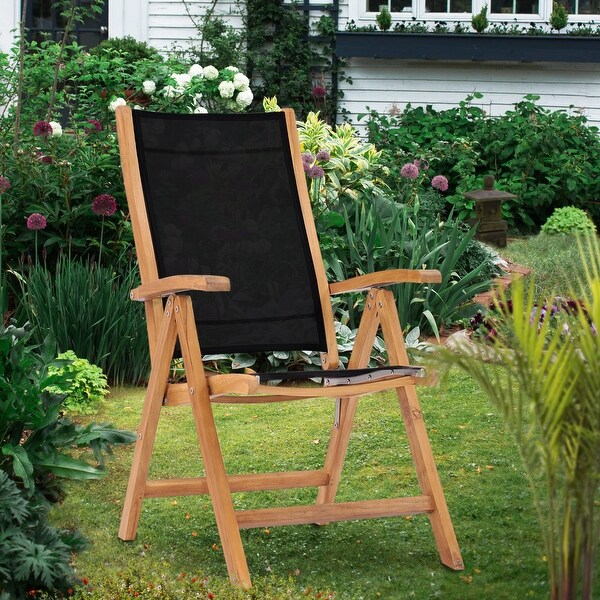 Chic Teak California Teak Wood Reclining Chair with Black Batyline