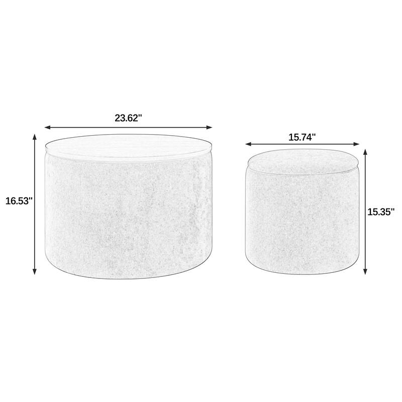 2-Piece Set Round Chenille Storage Ottoman, Equipped with a Drum Shaped Small Stool, Storage Space, and MDF Made Desktop Panel
