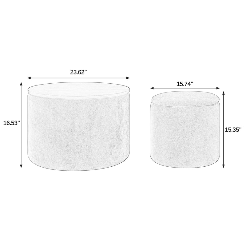 2Piece Set Round Chenille Storage Ottoman, Equipped with a Drum Shaped Small Stool