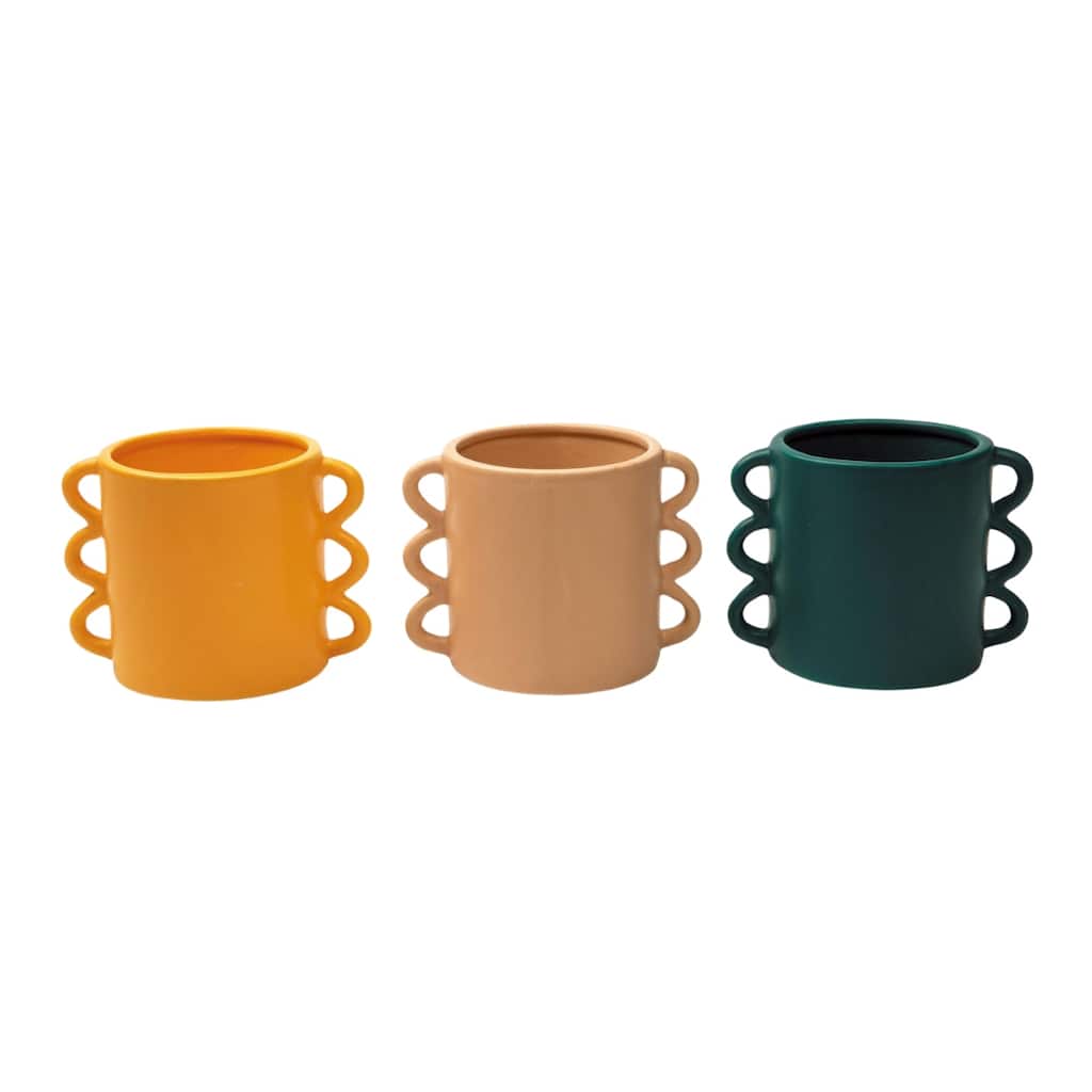 Transpac Ceramic Retro Mod Planter Set of 3 Spring Home Decorations