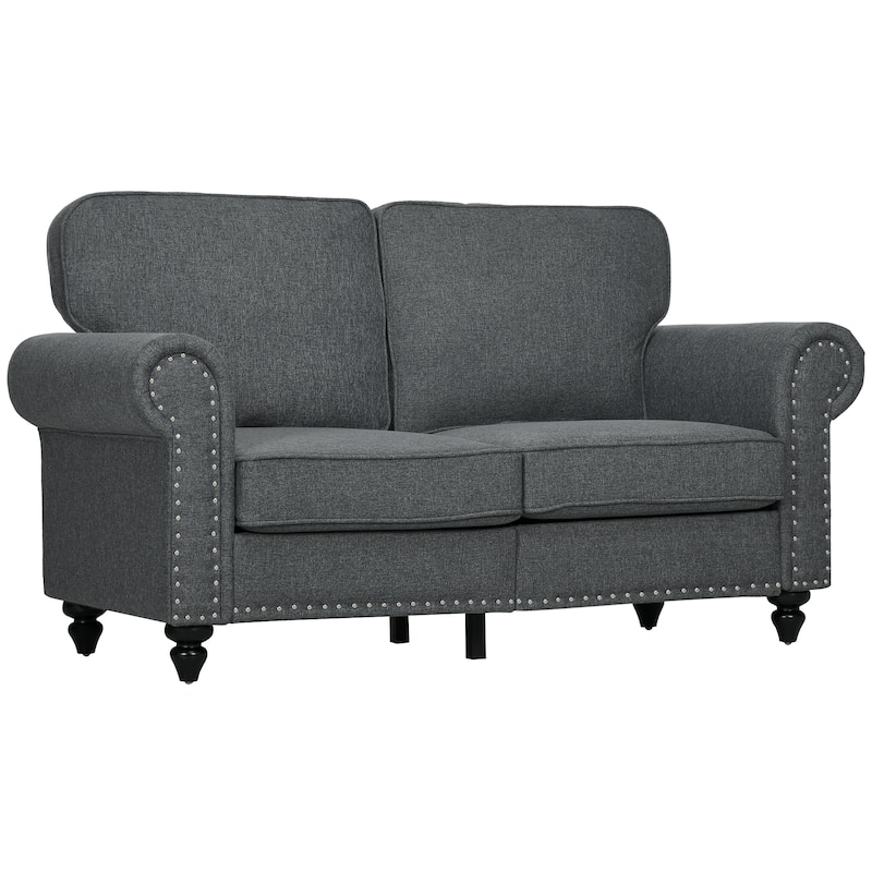 HOMCOM 61" Loveseat Sofa, Mid Century Modern 2 Seater Small Couch with Nailhead Trim, Rolled Arm, Fabric Upholstered Love Seat