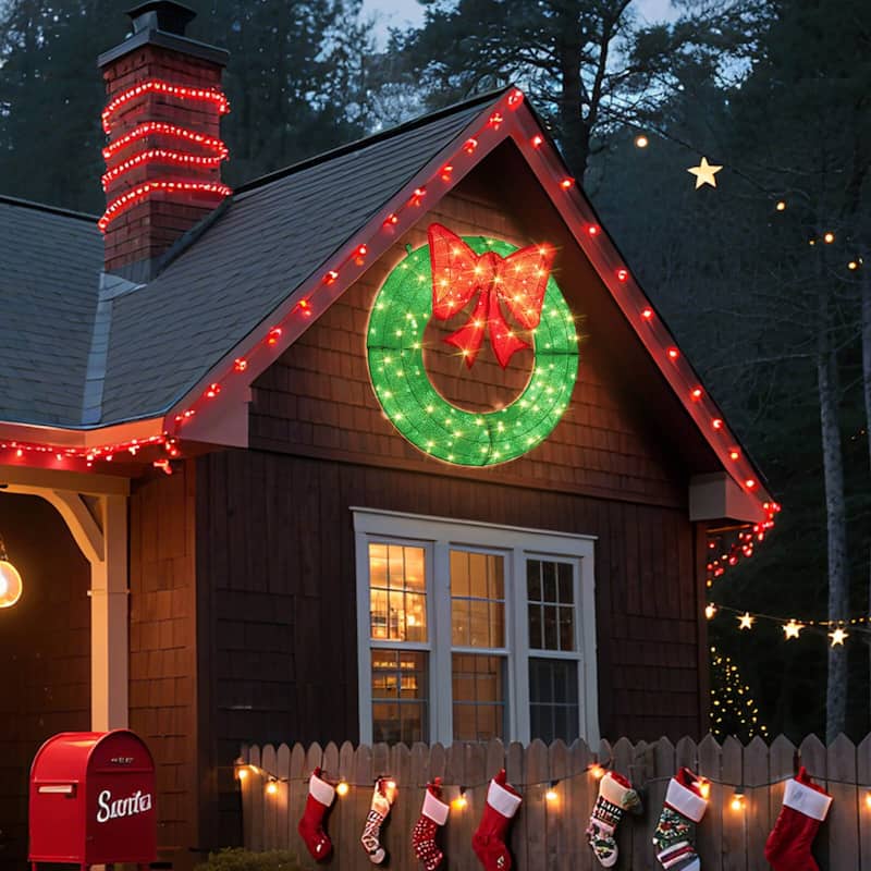 Costway 48 Inch Pre-Lit Christmas Wreath with 200 LED Lights Red Bow - See Details