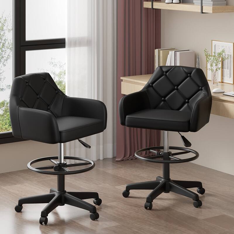 VECELO Swivel Wingback Tilting Task Chair with Tufted Naihead Trim Home Office Chairs Drafting Chairs(Set of 2)