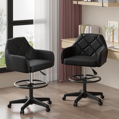 VECELO Swivel Wingback Tilting Task Chair with Tufted Naihead Trim Home Office Chairs Drafting Chairs(Set of 2)