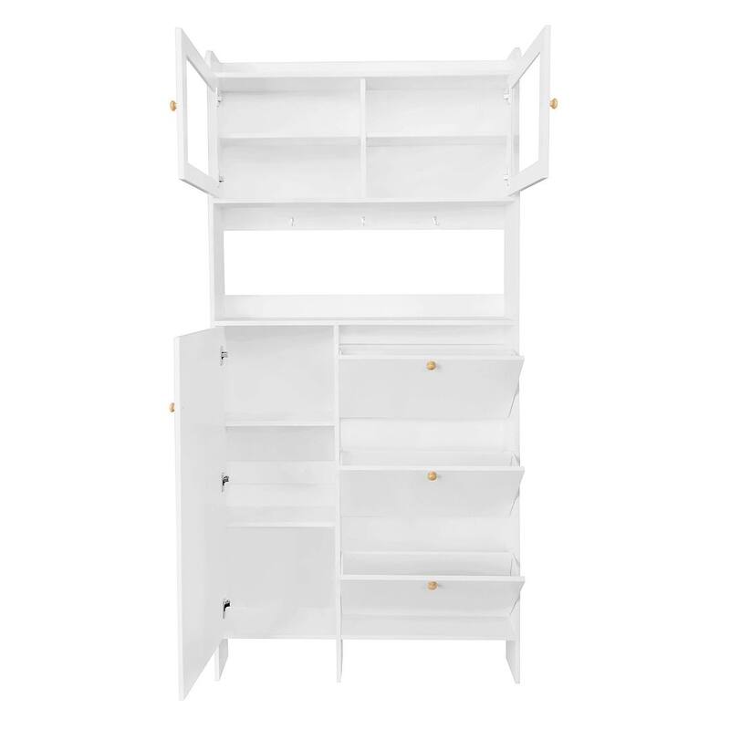 Hall Tree and Shoe Storage Bench with Flip Drawers and Doors
