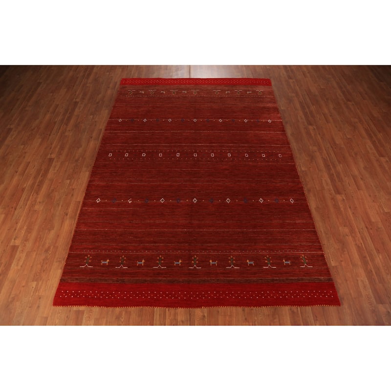 Orange Tribal Gabbeh Oriental Area Rug Handmade Wool Carpet - 6'9" x 9'9"