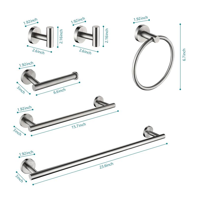 6 Piece Stainless Steel Wall Mount Bathroom Towel Rack Set