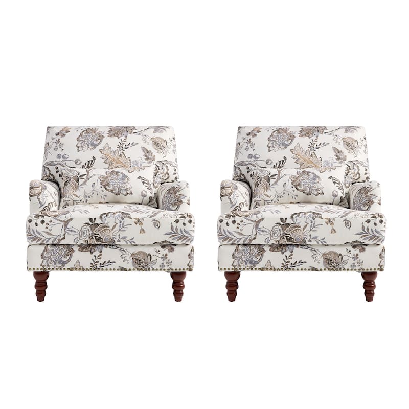 Set of 2 Mid Century Chenille Upholstered Accent Chairs
