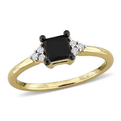 Miadora 4/5ct TW Black and White Diamond Ring in 14k Yellow Gold