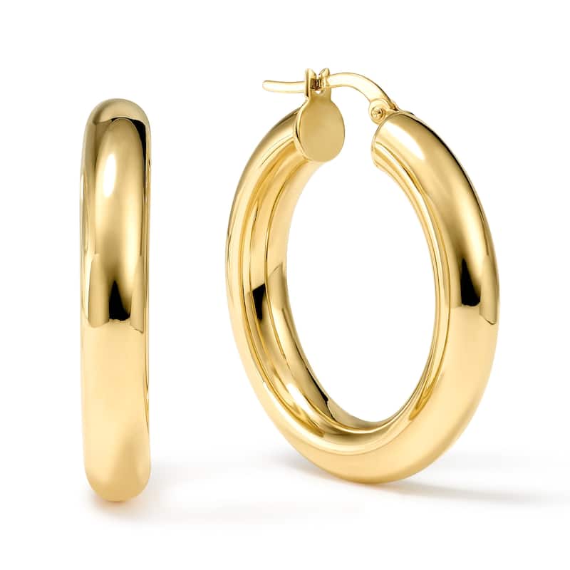 Clover 14k Yellow Gold High-Polish Round Hoop Earrings 5mm - 30mm