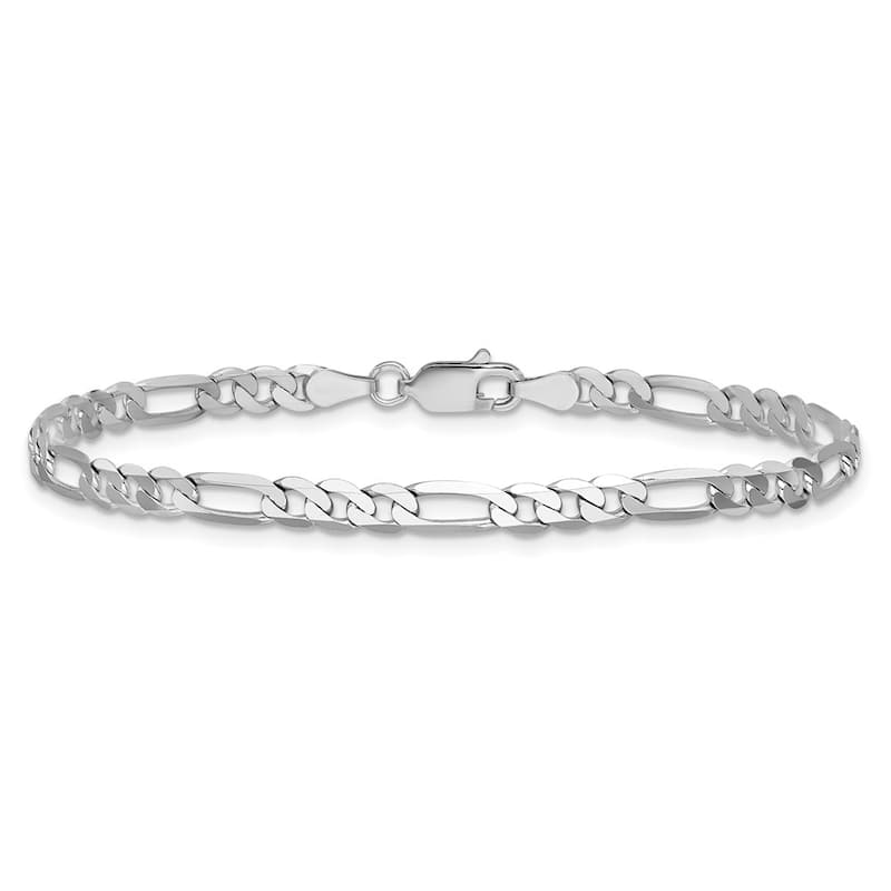 Curata 14k White Gold Solid Flat Figaro Chain Bracelet for Men - 4mm 5mm 6mm
