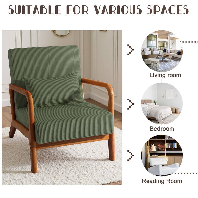Uixe Mid Century Solid Wood Upholstered Corduroy Accent Chair