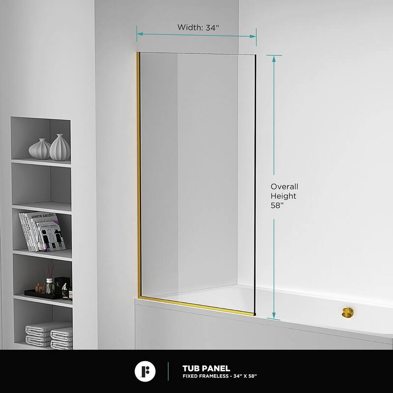 Full Frame Fixed Tub Clear Tempered Shower Glass Panel