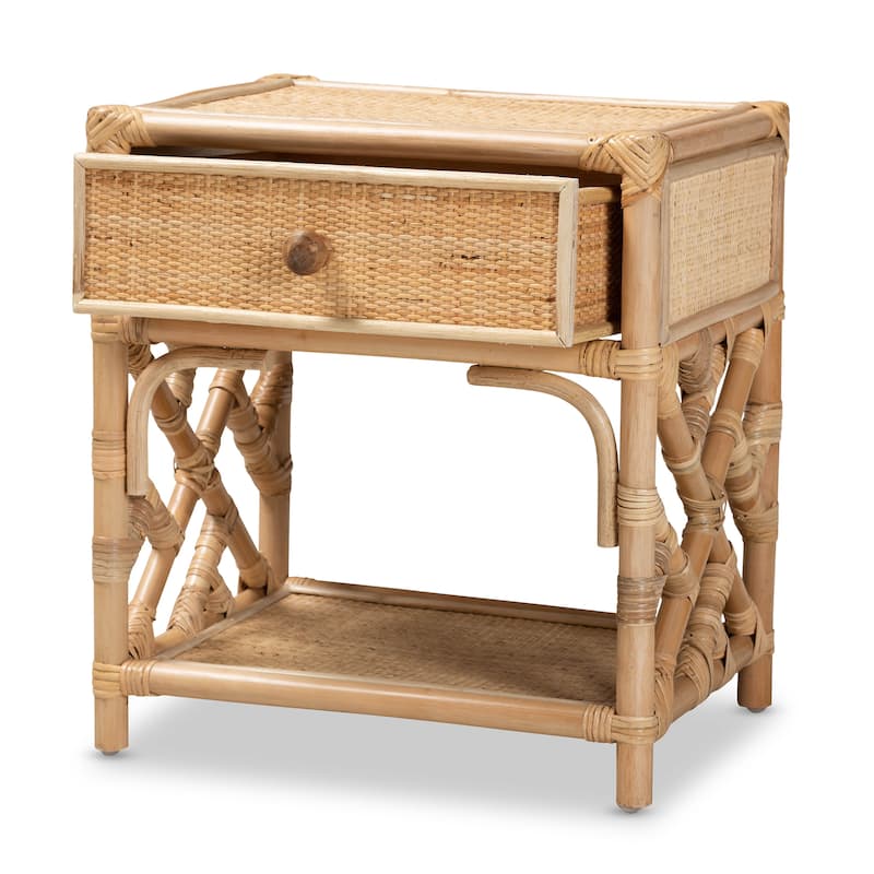 Camara Modern Bohemian Natural Brown Rattan Single-Drawer Nightstand