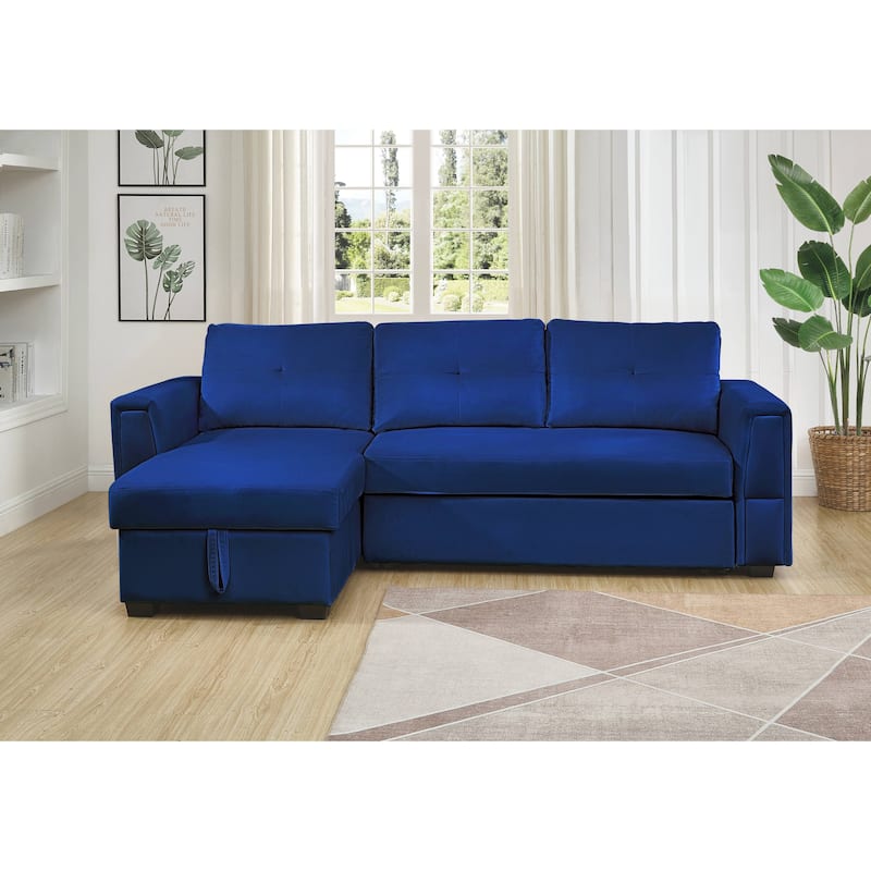91" Wide Velvet Reversible Sofabed Sectional Sofa & Chaise - 91" Wide