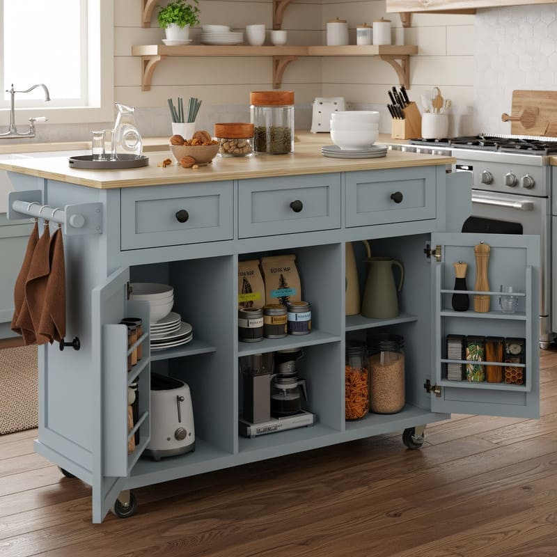 Portable Rolling Kitchen Island Cart with Storage