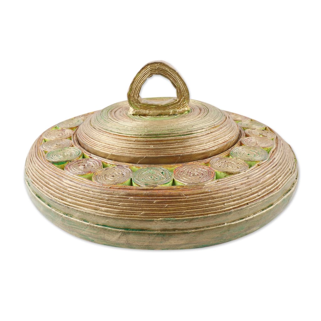 Novica Handmade Glittering Green Eco-Friendly Paper Basket