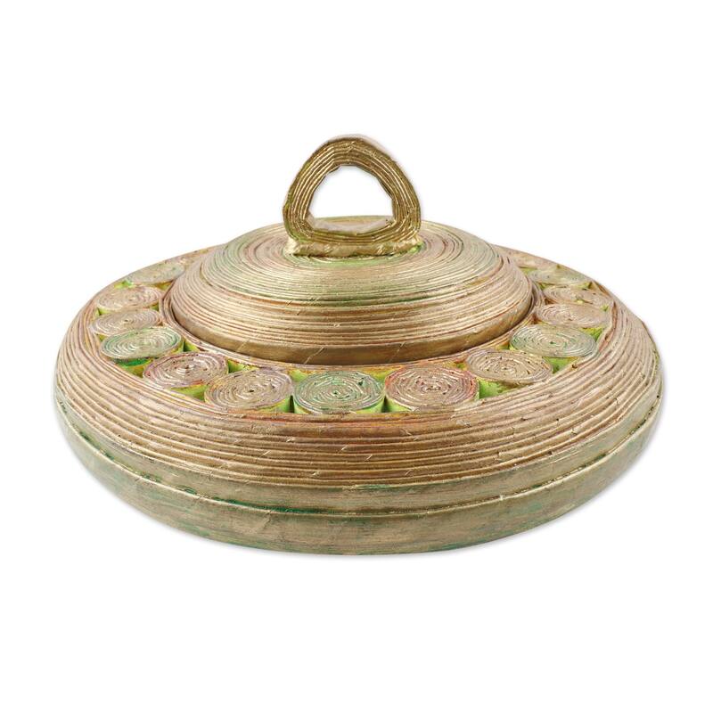 Novica Handmade Glittering Green Eco-Friendly Paper Basket