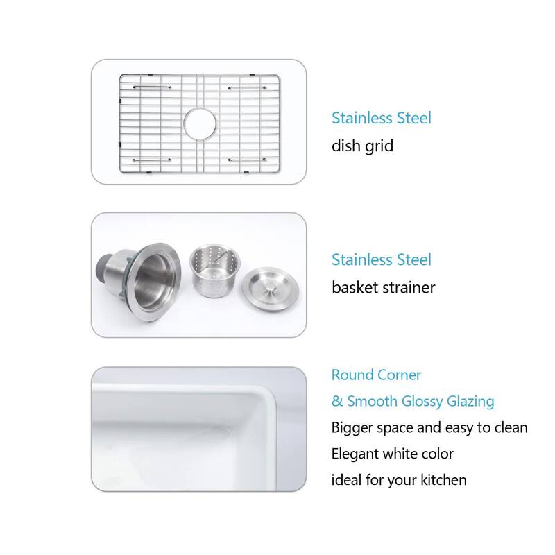 Farmhouse Kitchen Sink with Grid and Strainer