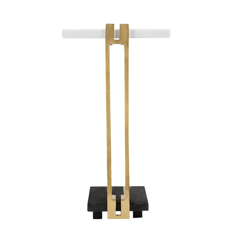 C-Shaped Marble Side Table - 22.25" - White and Black