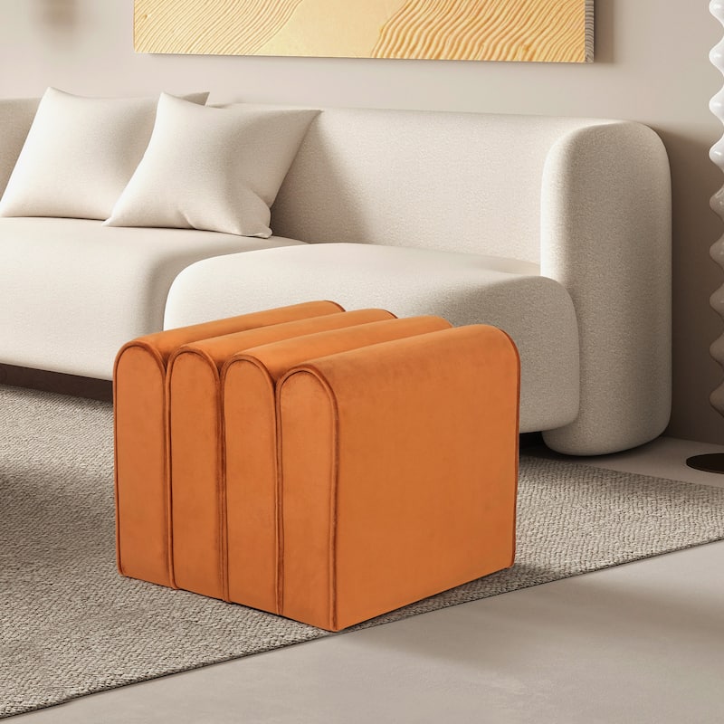 Adeco Footrest Ottoman Bench Velvet Pleated Design Foot Stool
