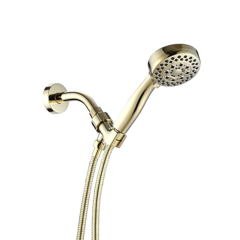 5 Mode Adjustable Settings Handheld Shower Head with Hose High Pressure Shower Heads - Polished Golden