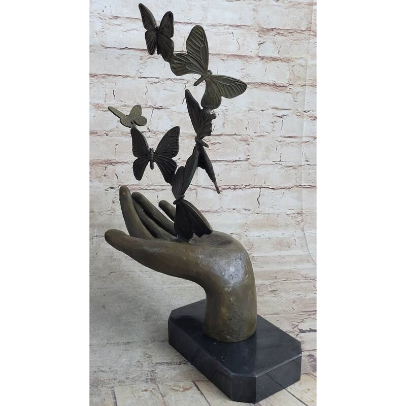 Butterflies In Hand Abstract Bronze Statue Sculpture Original Surreal Art 12 Inches X 11 Inches