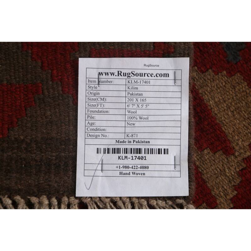 Tribal Geometric Kilim Area Rug Hand-woven Oriental Wool Carpet - 5'5" x 6'7"