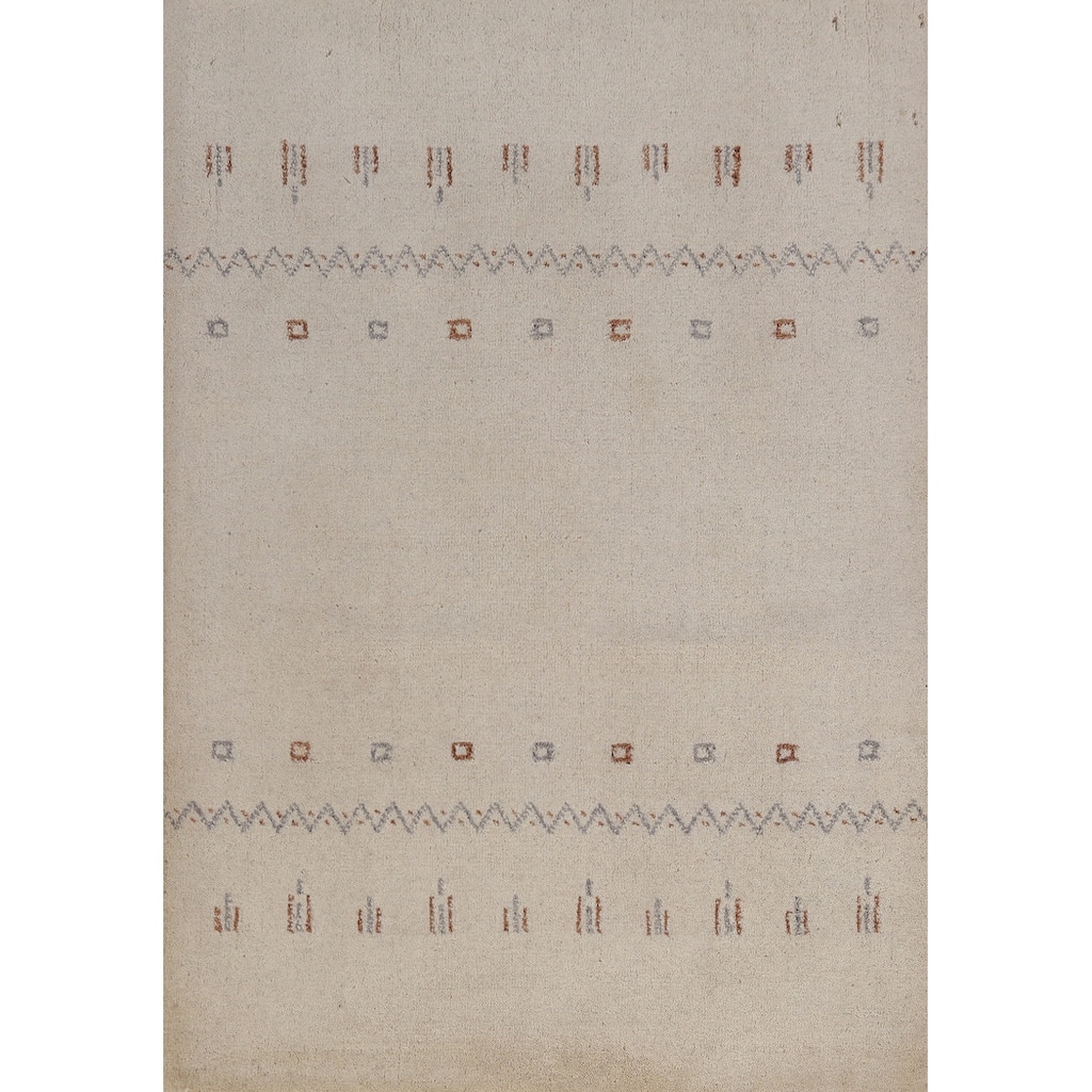 Hand Knotted Oriental 100% Wool Carpet Tribal Tribal Beige & Ivories Gabbeh Area Rug - 3' 0'' X 2' 0''