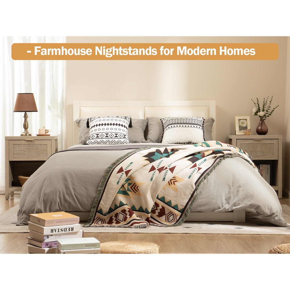 Farmhouse nightstand shop set of 2