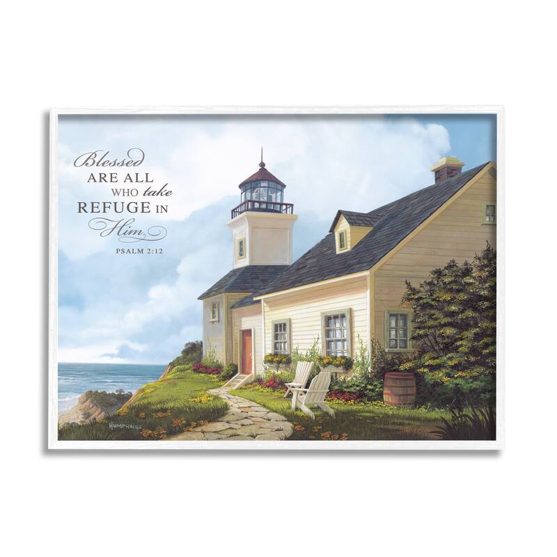 Stupell Religious Proverb Coastal Scene Framed Giclee Art Design by Michael Humphries - 30 x 24 - White