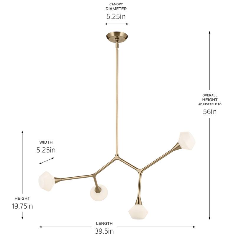 Cassius 39.5 Inch 4 Light Convertible Chandelier with Opal Glass in Champagne Bronze