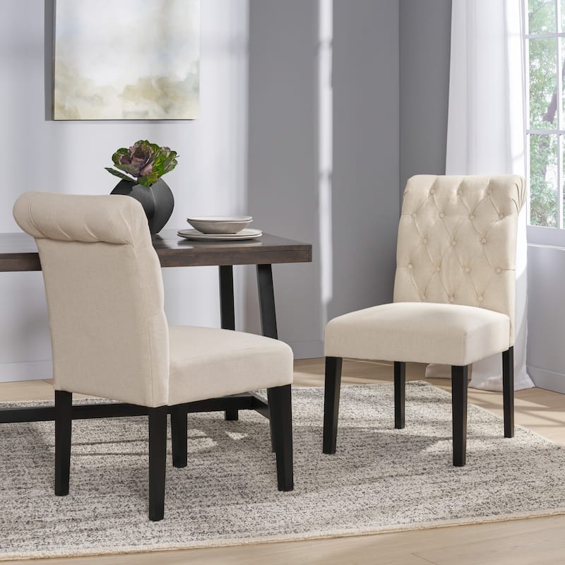 Roomfitters Tufted Dining Chair Set of 2, Padded Seating, Ivory