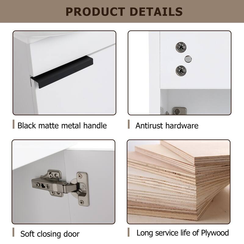 Compact 16'' Wall-Mounted Bathroom Vanity with Ceramic Sink & Soft-Close Door Hinges - Ideal for Small Bathrooms
