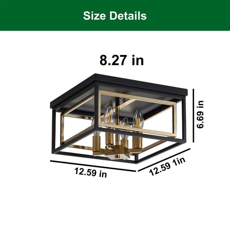 4 Light mounted light fixtures black & gold farmhouse hallway lighting metal ceiling light - N/A