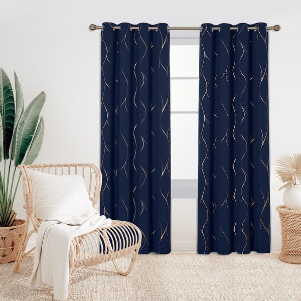 slide 2 of 115, Deconovo Gold Line 52 Width Curtain Panel Pair (2 Panel) 52Wx84L Inch - Navy Blue