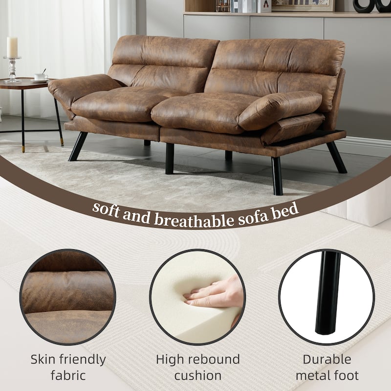 COOLMORE Linen/Microsuede/Teddy Loveseats Convertible Sleeper Sofa with metal feet