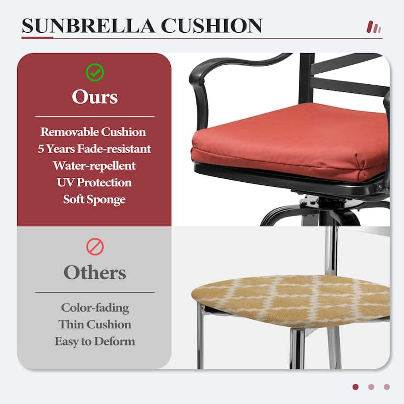 Outdoor Patio Swivel Bar Stool Aluminum Bar Chair with Sunbrella Cushion